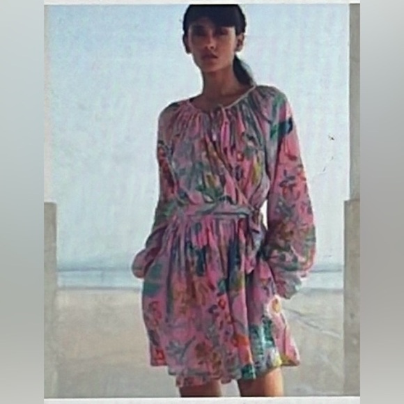 Banjanan dress mini NWT sz M pink floral wrap - Picture 2 of 10